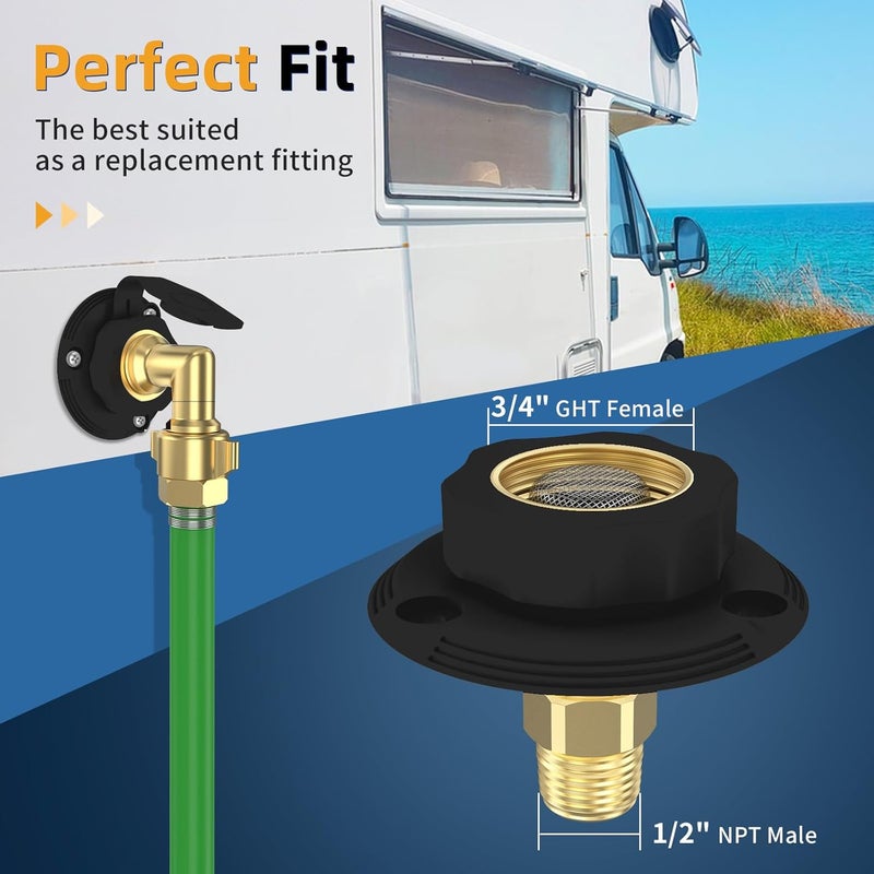 YAKADE RV Water Inlet Replacement City Water Fill Inlet with Check Valve Brass Elbow Connection Hose Connector Hookup for Camper (Black) - Image 5